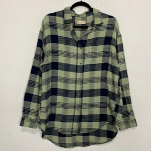 Altar'd State Lola Plaid Green/Black Long Sleeve Flannel Button Up Shirt Size S